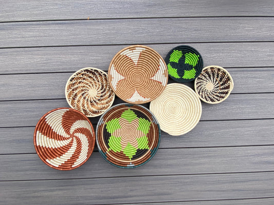 Moon’s Assorted Set of 7 African Baskets 7.5”-12” Wall Baskets Set, Wall hanging decor, African wall basket, Boho wall art 037