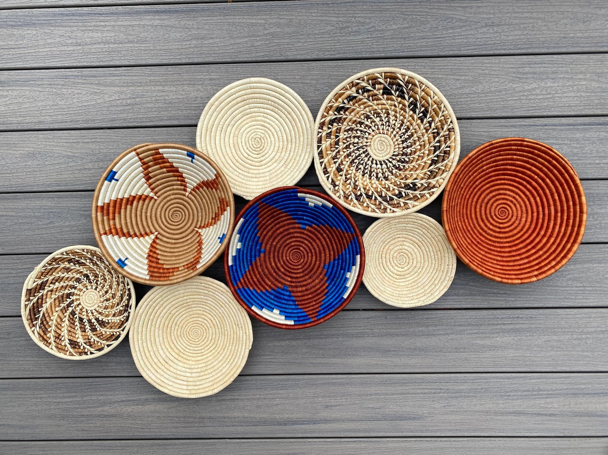 Moon’s Assorted Set of 8 African Baskets 7.5”-12” Wall Baskets Set, Wall hanging decor, African wall basket, Boho wall art 035