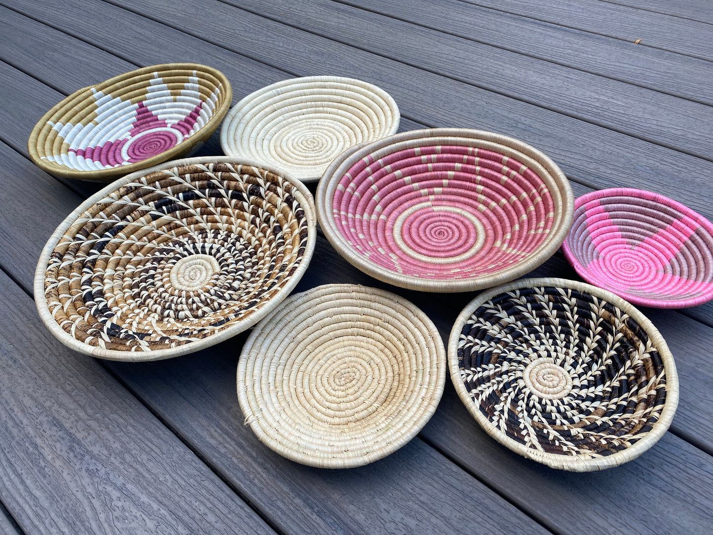 Moon’s Assorted Set of 7 African Baskets 7.5”-12” Wall Baskets Set, Wall hanging decor, African wall basket, Boho wall art 033 3