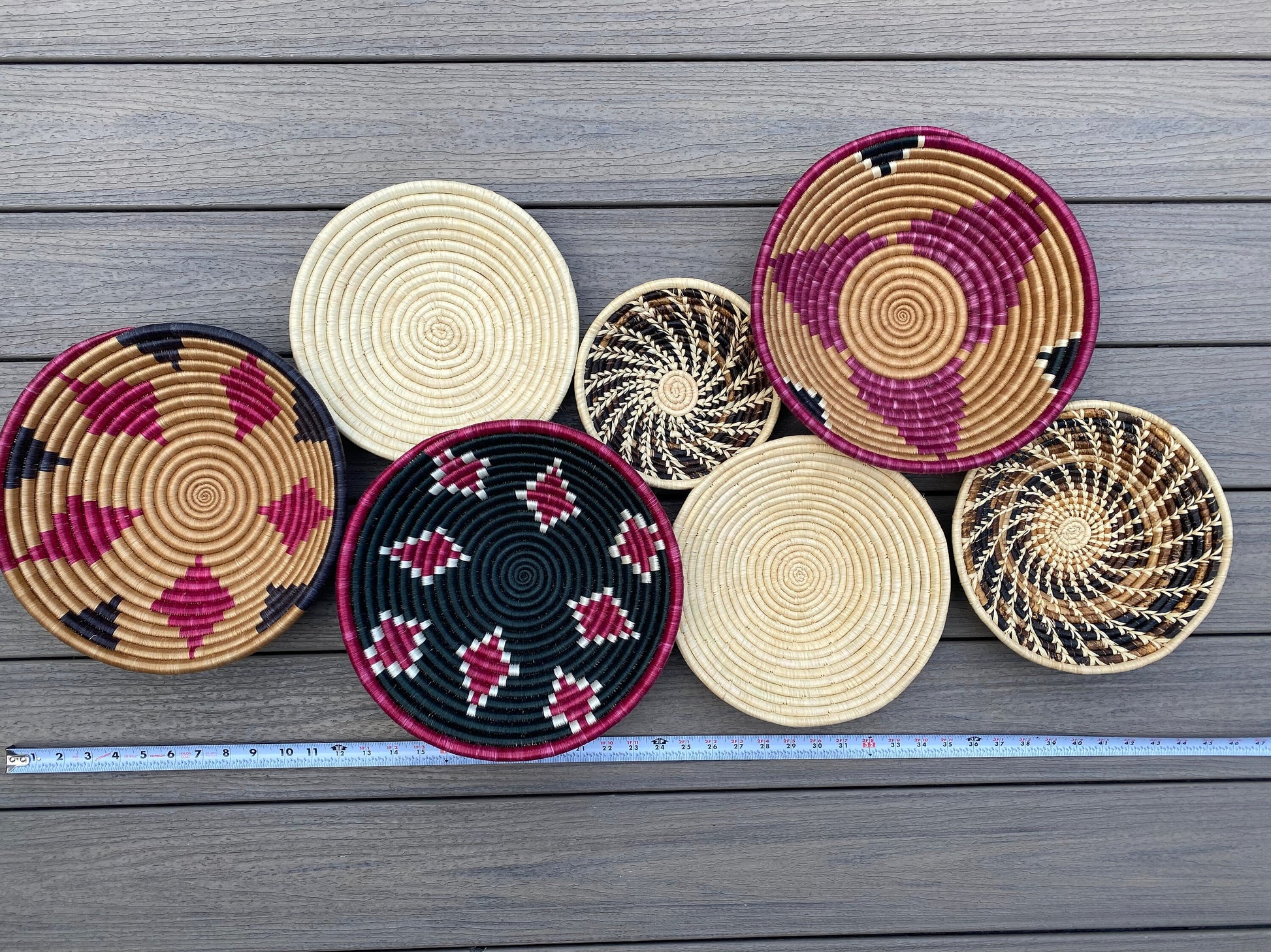 Moon’s Assorted Set of 7 African Baskets 7.5”-12” Wall Baskets Set, Wall hanging decor, African wall basket, Boho wall art 031 2