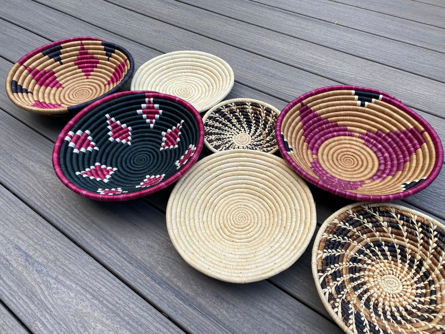 Moon’s Assorted Set of 7 African Baskets 7.5”-12” Wall Baskets Set, Wall hanging decor, African wall basket, Boho wall art 031 1