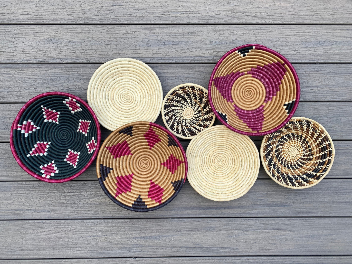 Moon’s Assorted Set of 7 African Baskets 7.5”-12” Wall Baskets Set, Wall hanging decor, African wall basket, Boho wall art 031 3