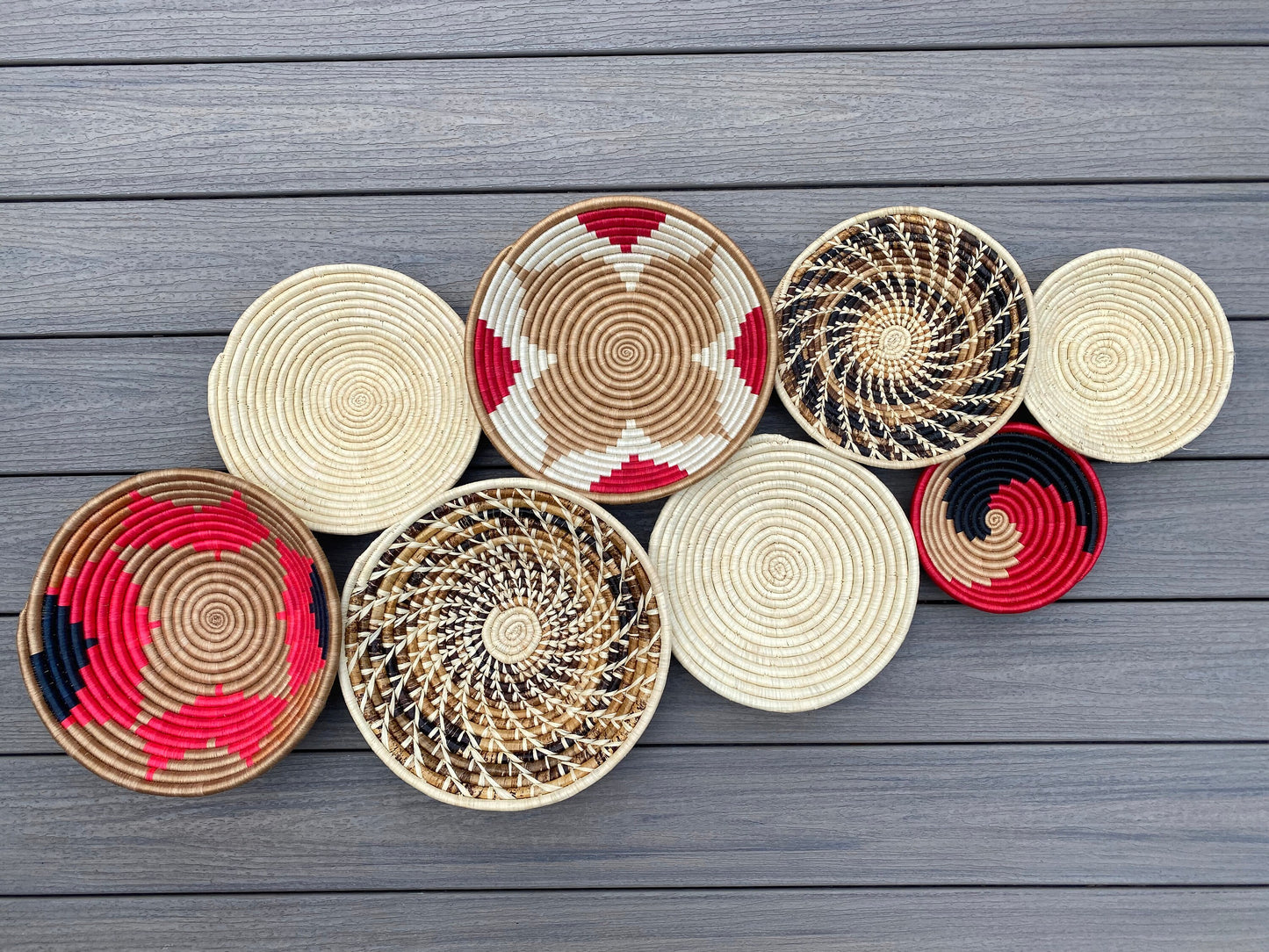 Moon’s Assorted Set of 8 African Baskets 7.5”-12” Wall Baskets Set, Wall hanging decor, African wall basket, Boho wall art 032 