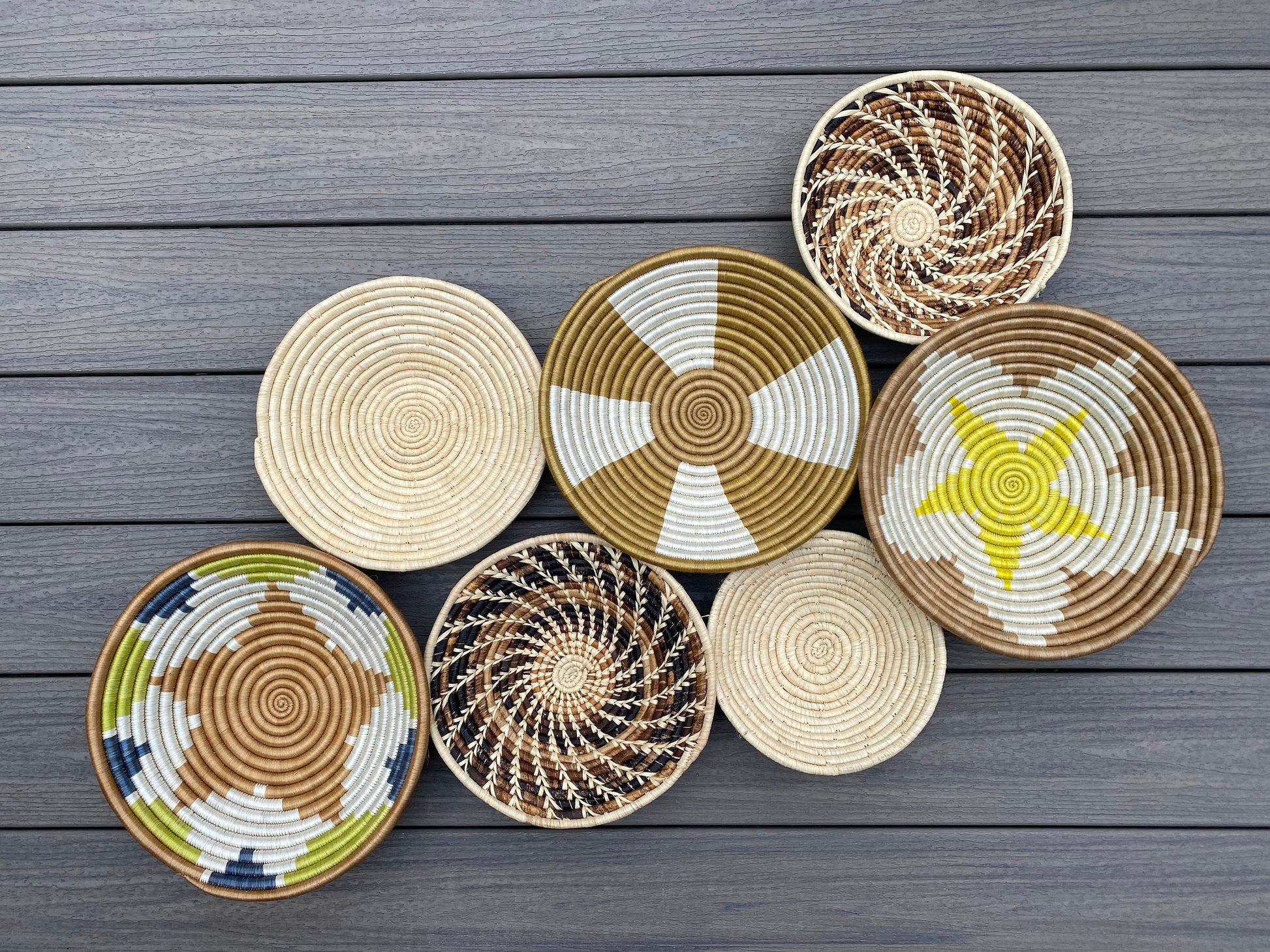 Moon’s Assorted Set of 7 African Baskets 7.5”-12” Wall Baskets Set, Wall hanging decor, African wall basket, Boho wall art 028 2