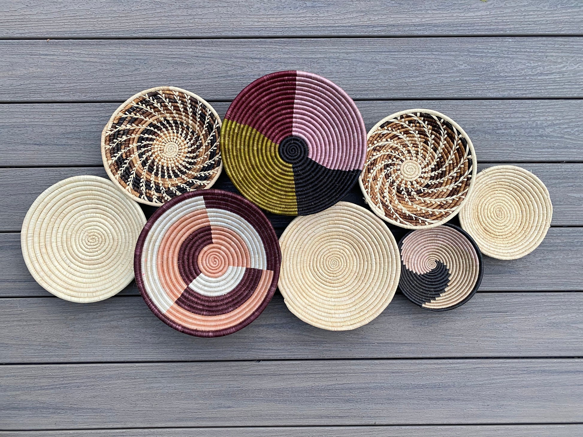 Moon’s Assorted Set of 8 African Baskets 7.5”-12” Wall Baskets Set, Wall hanging decor, African wall basket, Boho wall art 009