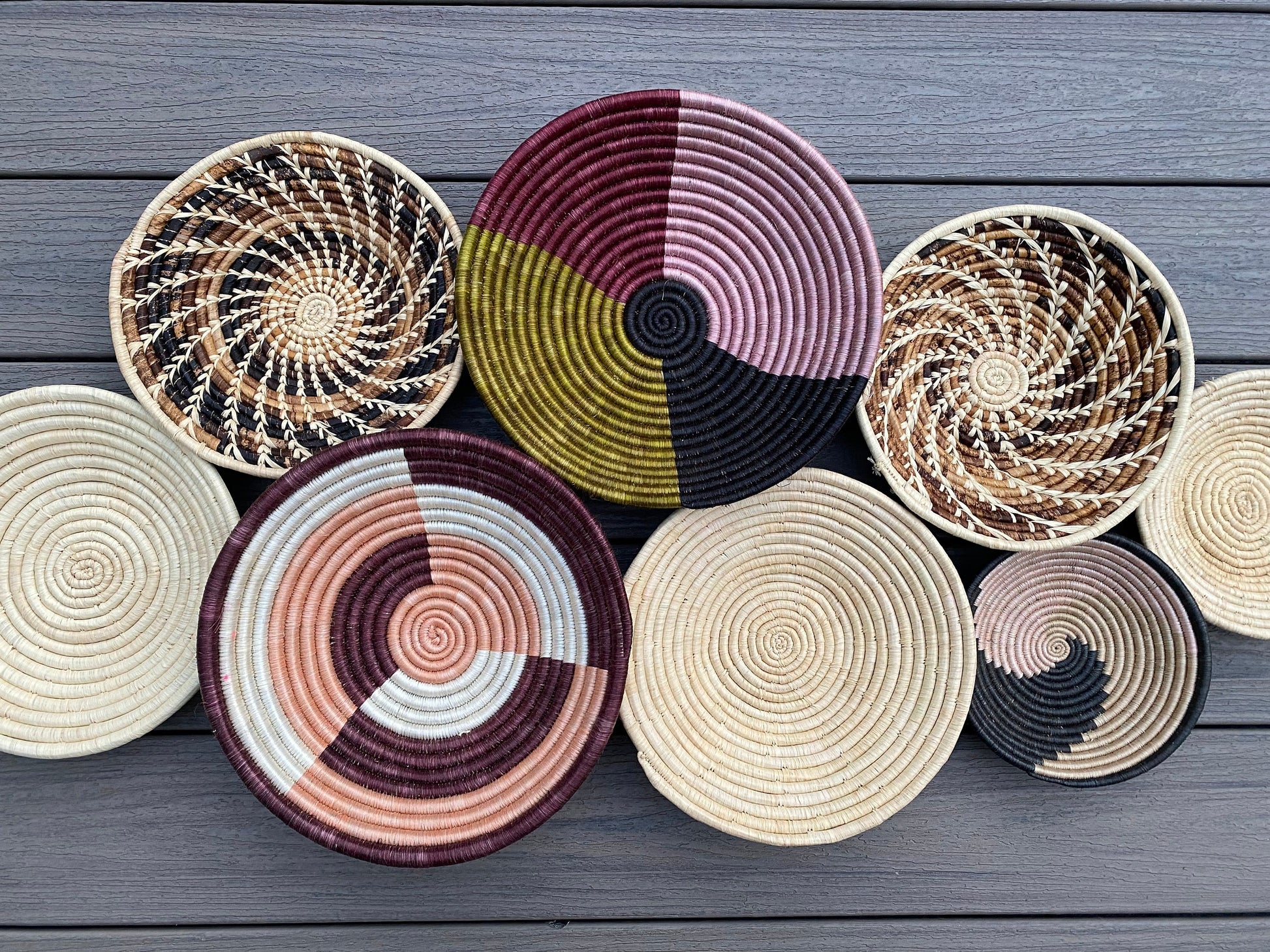Moon’s Assorted Set of 8 African Baskets 7.5”-12” Wall Baskets Set, Wall hanging decor, African wall basket, Boho wall art 009 2